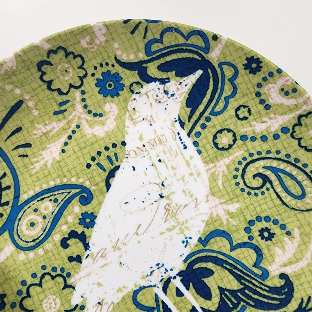 Pier‎ 1 porcelain green and blue Paisley bird print 8